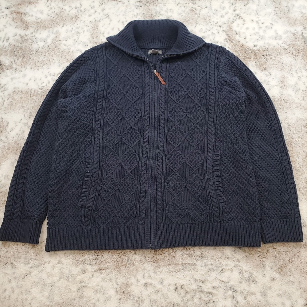 NEW LL Bean Signature Men's XL Fisherman Sweater Full Zip Navy Blue Slim Fit